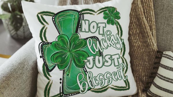 not lucky simply blessed shamrock cross throw pillows for couch, Christian St Patricks Day decorations, Irish gifts for her, St Pattys Day