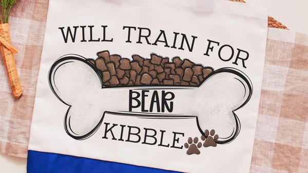 personalized will train for kibble dog name totes for women, dog mom tote bag for her, agility dog training accessories, dog lover gifts for