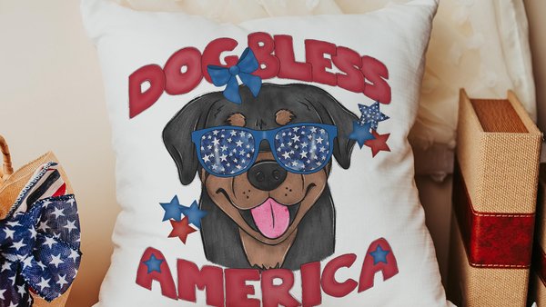 dog bless America rottweiler throw pillows for couch for dog lovers, rottweiler gifts for women, patriotic dog gift for owners, 4th of July