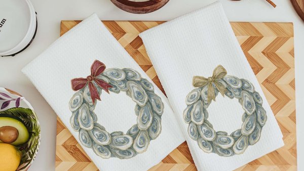 oyster shell spring wreath throw pillows for living room, oyster shell hand towels for bathroom beachy gifts for neighbors