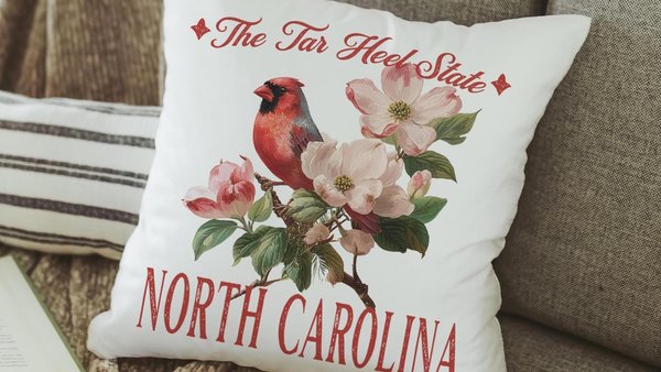 North Carolina state bird throw pillows for couch floral NC state flower decorative pillows for sofa, NC gifts for women, real estate