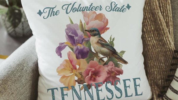 Tennessee throw pillows for couch colorful iris flower decorative pillows for sofa, real estate agent gifts, mockingbird bird lover gift