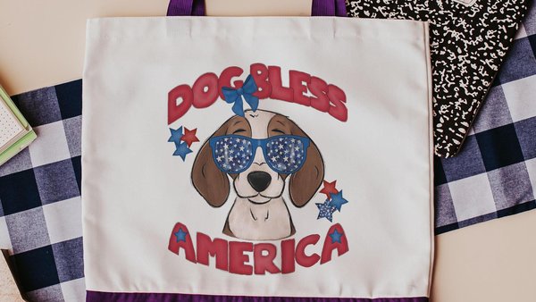 dog bless America patriotic tote bag for dog lovers, cute beagle gift for Mom, beagle mama dog mom gifts for women, 4th of July tote bag eco