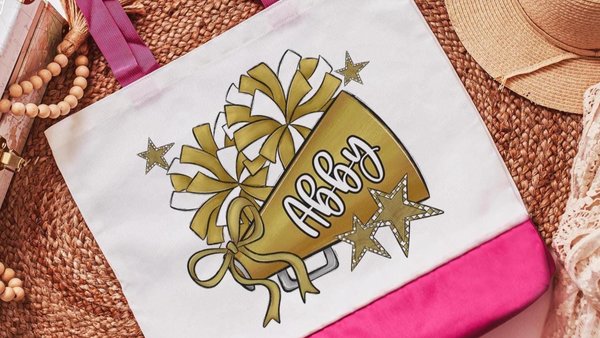 personalized gold pom pom cheer tote bag with name, 2026 high school graduation gifts for granddaughter, senior night cheer gifts for girls