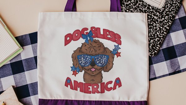dog bless America patriotic tote bag for women, unique dog mom gifts, toy poodle tote bag for dog supplies, best gifts for dog lovers, 4th