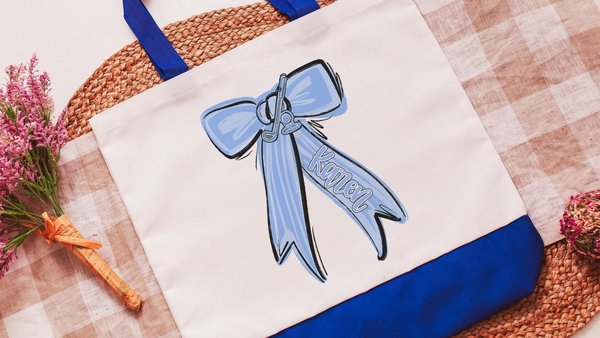 Personalized golf bow with name tote bag for women, lady golfer gift tote bag, golf gift for her, lady golfer golfing tournament, golf bag