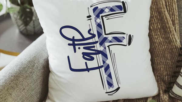 personalized navy plaid initial pillow for girls, name pillow dorm decor for college girls, teen girl gifts, best gifts for high school grad