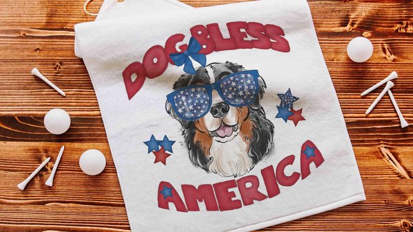 Dog bless America patriotic towels with grommet, Bernese Mountain Dog gifts for for step dad, golf gift for men, golf bag accessories golfer