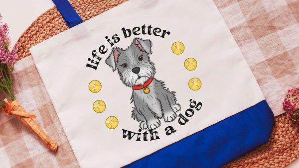 life is better with a dog mini Schnauzer tote bags for dog lover, giant Schnauzer gifts for women, standard Schnauzer cute tote shopping bag