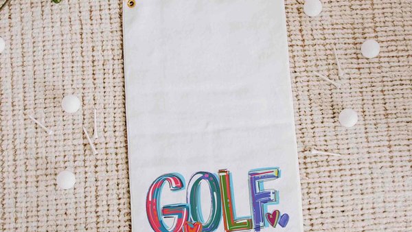 girly golf towel with grommet, colorful golf ball towel, cheery words cute golf bag accessories, lady golf gifts for her, golfer gifts for