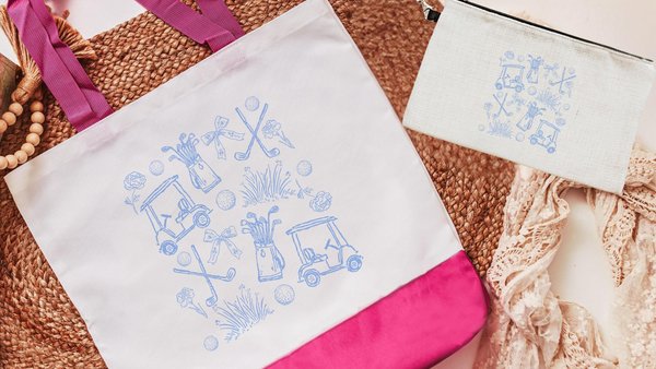 carolina blue golf icons golf tote bag for cart, golf Mothers Day gift for golfers, golf mom era golf wristlet for women, cute golf gifts