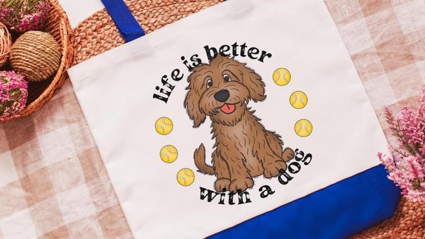Life is better with a dog labradoodle tote bag