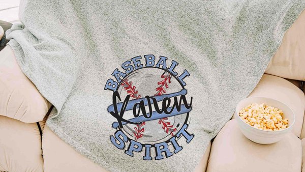 Personalized baseball spirit name blanket 50 x 60, baseball Mothers day gift for mother in law, carolina blue name throw blanket for sofa