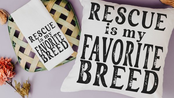 rescue is my favorite breed dog mom gift set for women, rescue dog decor for home, cute dog throw pillow for sofa, dog lover gift for her