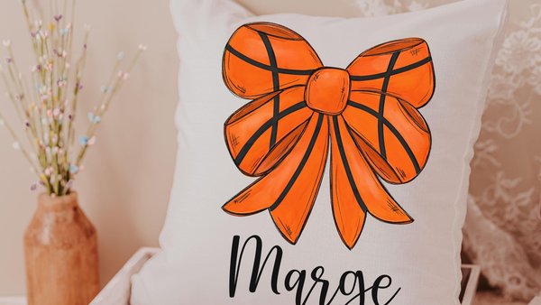 personalized girly basketball throw pillow for bed cute basketball gifts for girls, basketball coquette room decor for teens, basketball mom