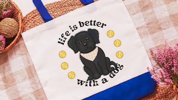 life is better with a dog labrador retriever tote bags for dog lovers Mothers day gifts for dog mom, black labrador mom gift, cute dog gifts