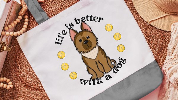 life is better with a dog German Shepherd tote bag for dog mom Mothers day gift for dog lovers, GSD mama German Shepherd gifts for her, best
