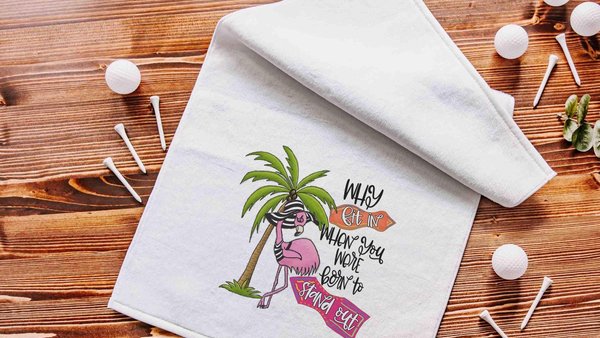 born to stand out flamingo golf towel with hook, cute golf bag accessories for her, golfer bff gifts for women, golf ball towel with grommet