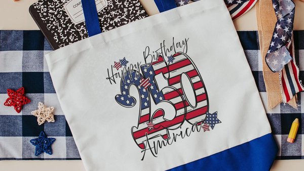 Happy birthday America 250 Years flag patriotic tote bag for women, patriotic tote for summer, patriotic military mom gifts, 4th of July