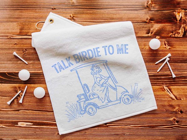 Talk birdie to me carolina blue  golf towel with hook