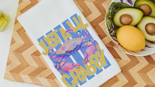 just a little crabby cabana hand towels, kiss my bass lake house bathroom decor, bite me funny kitchen towels for summer, beach house gifts