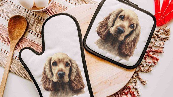 Cocker spaniel oven mitt pot holder set