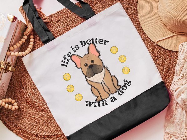CapableByDesign life is better with a dog French bulldog tote bag
