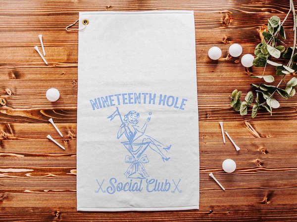 19th hole social club carolina blue golf towel with hook