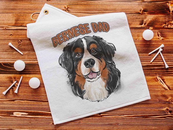 personalized Bernese mountain dog golf towel clip on golf bag accessories, dog dad golf gifts for men, golfing gear, Bernese gifts, golfer