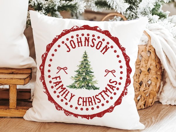 Personalized red stamp family name throw pillow for sofa