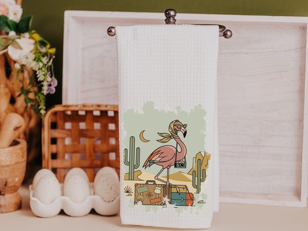 CapableByDesign retro flamingo and trendy flamingo throw pillows and matching towels