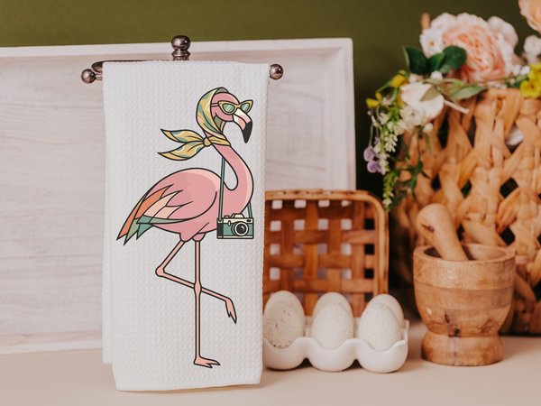 CapableByDesign retro flamingo and trendy flamingo throw pillows and matching towels