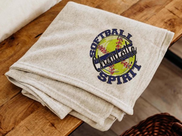 Personalized Navy Softball Throw Blanket with Name, 50x60