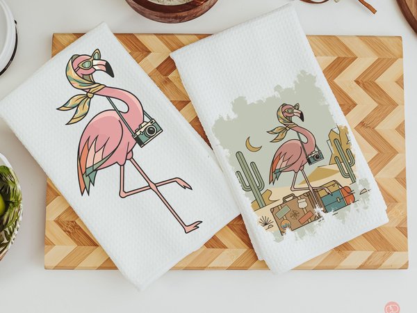 CapableByDesign retro flamingo and trendy flamingo throw pillows and matching towels