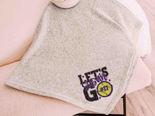 CapableByDesign personalized lets go team name and number softball blanket