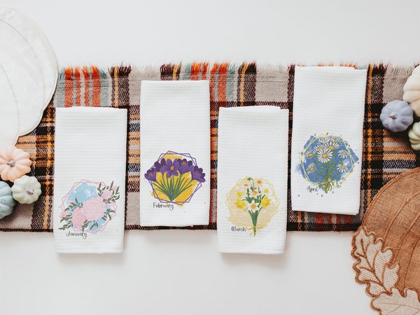 CapableByDesign Months of the year hand towels for every season SET OF 12