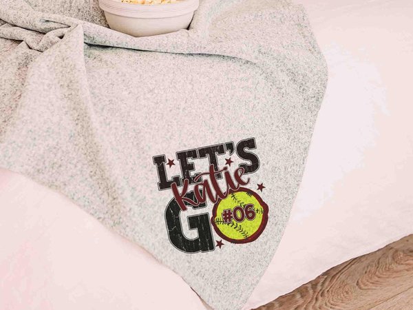 CapableByDesign personalized lets go team name and number softball blanket
