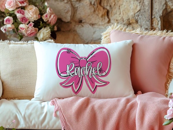 CapableByDesign personalized coquette bow throw pillows