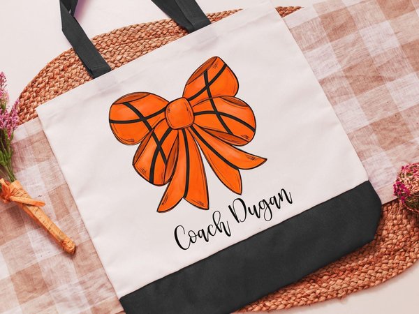 CapableByDesign Personalized basketball coquette bow tote bag personalized with a name