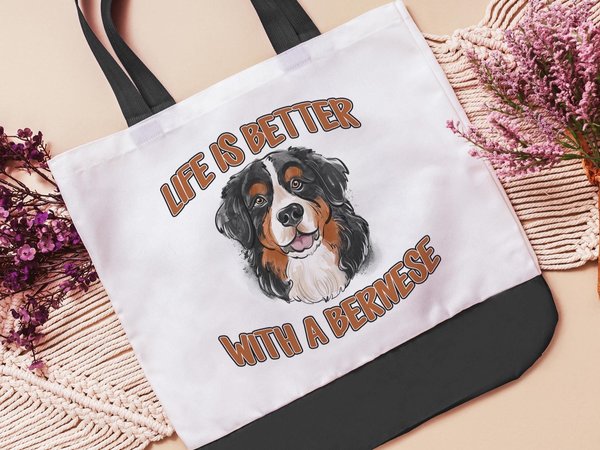CapableByDesign Life is better with a dog, Bernese Mountain Dog tote bag