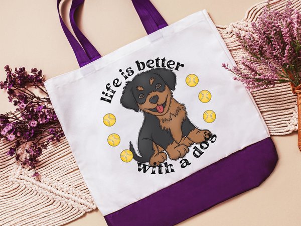 CapableByDesign Life is better with a dog, Rottweiler tote bag