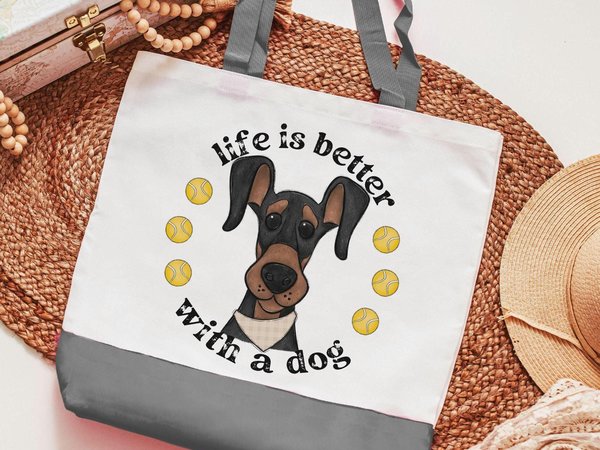 CapableByDesign life is better with a dog, Doberman tote bag